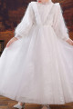 Jolie Robe petite fille blanche en tulle avec haut et manches longues stylés - Ref TQ024 - 02