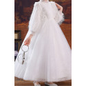 Jolie Robe petite fille blanche en tulle avec haut et manches longues stylés - Ref TQ024 - 04