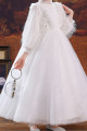 Pretty little girl's white tulle dress with stylish top and long sleeves - Ref TQ024 - 04