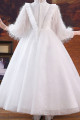 Jolie Robe petite fille blanche en tulle avec haut et manches longues stylés - Ref TQ024 - 05