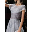 Very chic evening dress in soft tulle with embroidered top and charming lacing on the stylish back - Ref L2381 - 02