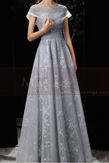 Very chic evening dress in soft tulle with embroidered top and charming lacing on the stylish back - L2381 #1