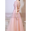 Robe longue rose pastel en tulle pailleté haut et manches courtes ravissantes pour soirée - Ref L2383 - 03