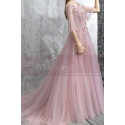 Nude pink evening dress in tulle with embroidered top and pretty lacing on the back - Ref L2384 - 02