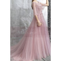 Robe de soirée rose nude en tulle avec haut brodé en fleurs et joli laçage au dos - Ref L2384 - 02