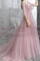 Nude pink evening dress in tulle with embroidered top and pretty lacing on the back - Ref L2384 - 02