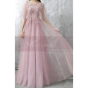 Nude pink evening dress in tulle with embroidered top and pretty lacing on the back - Ref L2384 - 03