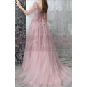 Nude pink evening dress in tulle with embroidered top and pretty lacing on the back - Ref L2384 - 04