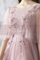 Nude pink evening dress in tulle with embroidered top and pretty lacing on the back - Ref L2384 - 05