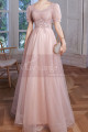Pastel Pink Sequined Tulle Top Lovely Short Sleeves Evening Party Maxi Dress - Ref L2383 - 05