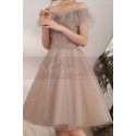 Lovely nude sequined tulle off the shoulder cocktail dress - Ref C2080 - 02