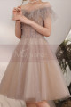 Lovely nude sequined tulle off the shoulder cocktail dress - Ref C2080 - 02