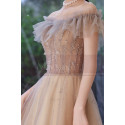 Robe de cocktail ravissante couleur nude en tulle pailleté à épaules dénudés - Ref C2080 - 03