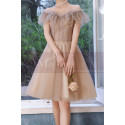 Lovely nude sequined tulle off the shoulder cocktail dress - Ref C2080 - 04