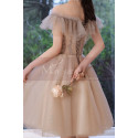 Lovely nude sequined tulle off the shoulder cocktail dress - Ref C2080 - 05