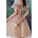 Robe de cocktail ravissante couleur nude en tulle pailleté à épaules dénudés - Ref C2080 - 05