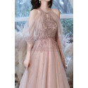 Long chic evening dress with embroidered rhinestone top and stylish dropped sleeves - Ref L2385 - 03