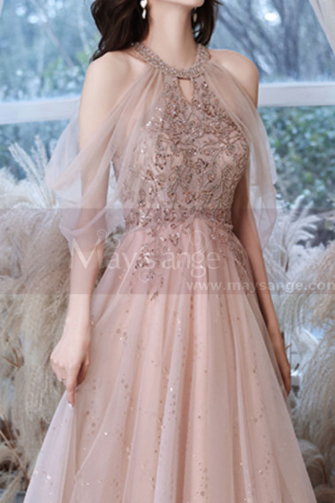 Long chic evening dress with embroidered rhinestone top and stylish dropped sleeves - L2385 #1