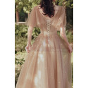 Nude ceremony dress in tulle with pretty embroidered bustier and stylish sleeves - Ref L2386 - 02