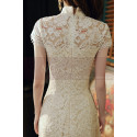 Beautiful short dress for ceremony in champagne-colored lace with short sleeves - Ref C2991 - 03