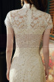 Beautiful short dress for ceremony in champagne-colored lace with short sleeves - Ref C2991 - 03