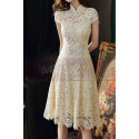 Beautiful short dress for ceremony in champagne-colored lace with short sleeves - Ref C2991 - 05