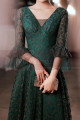 Long dress for ceremony in emerald green lace with stylish mid-length sleeves - Ref L2389 - 03