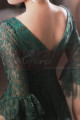 Long dress for ceremony in emerald green lace with stylish mid-length sleeves - Ref L2389 - 04