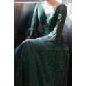 Long dress for ceremony in emerald green lace with stylish mid-length sleeves - Ref L2389 - 05