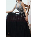 Beautiful long black tulle evening dress with pretty rhinestone top and V-neck - Ref L2390 - 03