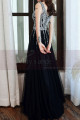 Beautiful long black tulle evening dress with pretty rhinestone top and V-neck - Ref L2390 - 06