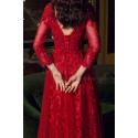 Robe longue habillée rouge vif avec haut et manches chics en guipure pour cérémonie - Ref L2392 - 03
