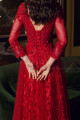 Robe longue habillée rouge vif avec haut et manches chics en guipure pour cérémonie - Ref L2392 - 03