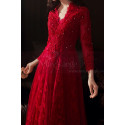 Robe longue habillée rouge vif avec haut et manches chics en guipure pour cérémonie - Ref L2392 - 04