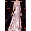 Robe de soirée rose élégante en satin avec haut chic brodé en dentelle - Ref L2393 - 02