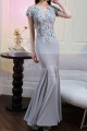 Long formal dress in thick satin with magnificent embroidered top and mermaid cut skirt - Ref L2394 - 02
