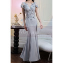 Long formal dress in thick satin with magnificent embroidered top and mermaid cut skirt - Ref L2394 - 03