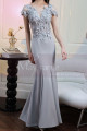 Long formal dress in thick satin with magnificent embroidered top and mermaid cut skirt - Ref L2394 - 03