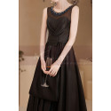 Simple ceremony dress in black satin with tied top and stylish collar - Ref L2395 - 02