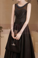Simple ceremony dress in black satin with tied top and stylish collar - Ref L2395 - 02