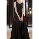 Simple ceremony dress in black satin with tied top and stylish collar - Ref L2395 - 03