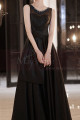 Simple ceremony dress in black satin with tied top and stylish collar - Ref L2395 - 03