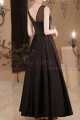 Simple ceremony dress in black satin with tied top and stylish collar - Ref L2395 - 05
