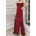Robe longue de soirée rouge glamour avec bustier et fente sur le côté - Ref L2396 - 02