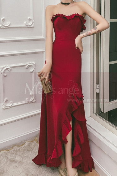 Robe longue de soirée rouge glamour avec bustier et fente sur le côté - L2396 #1