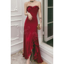 Robe longue de soirée rouge glamour avec bustier et fente sur le côté - Ref L2396 - 03