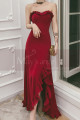 Robe longue de soirée rouge glamour avec bustier et fente sur le côté - Ref L2396 - 03