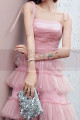 Beautiful cocktail dress in light pink tulle with straps and skirt with overlapping ruffles - Ref C2990 - 02