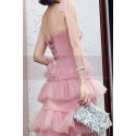 Beautiful cocktail dress in light pink tulle with straps and skirt with overlapping ruffles - Ref C2990 - 03