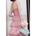 Magnifique robe de cocktail en tulle couleur rose clair avec bretelles et jupe à volants superposés - Ref C2990 - 03